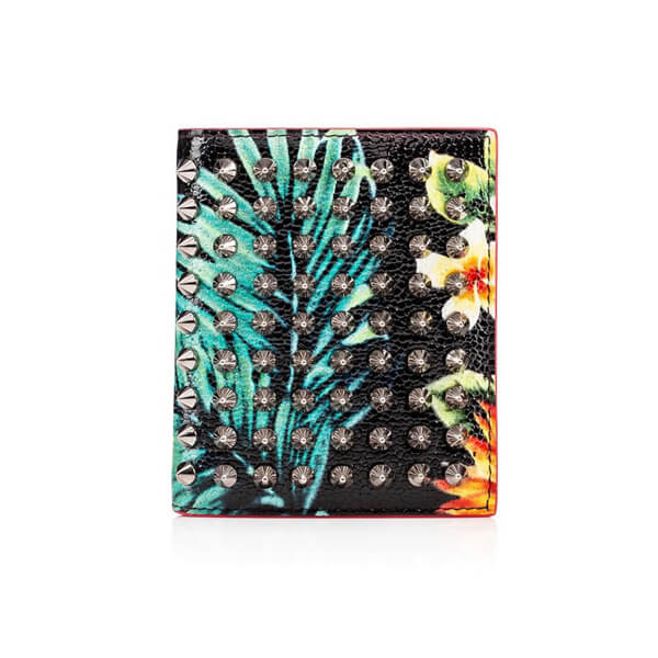 2016SS【Christian Louboutin】ルブタンスーパーコピー パロス スパイク折財布 Black x Hawaian